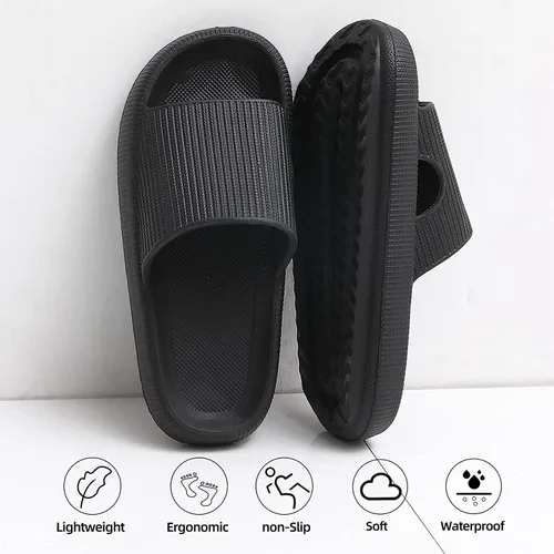 Vista 3 de IGIGRING Sandalias de nube para mujeres y hombres, pantuflas de almohada antideslizantes súper suaves con suela gruesa, pantuflas de ducha
