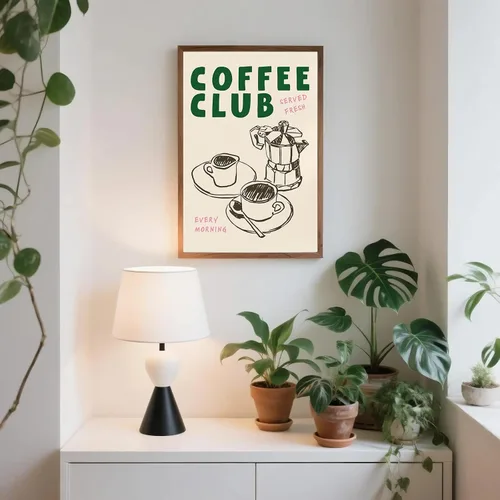 Vista 5 de LXLSTORE Póster de cocina con estampado de café y club, cocina, café, amante, club, desayuno, 16 x 24 pulgadas, sin marco, minimalista, arte
