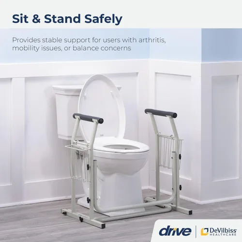 Vista 2 de Raíl de seguridad Drive Medical para inodoro, color blanco.