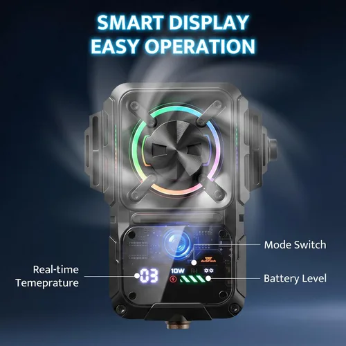 Vista 5 de darkFlash Cell Phone Cooler for Gaming and Live Stream, 2000mAh Rechargeable Fast Cooling with RGB Light, Temperature & Battery Display, Universal