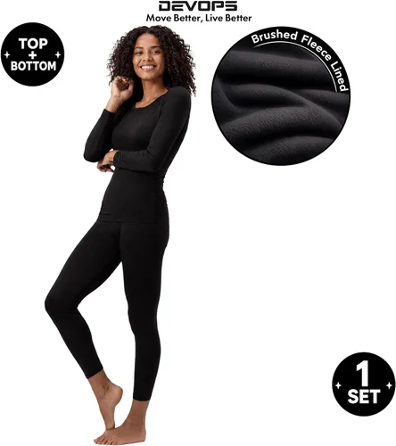 Vista 6 de DEVOPS - Conjunto de ropa interior térmica para mujer Long Johns, prenda superior e inferior Negro