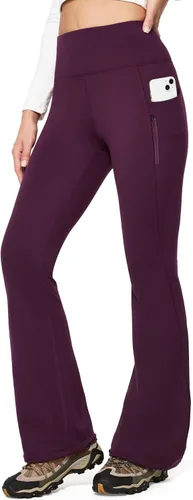 Vista 5 de IUGA Pantalones con forro polar para mujer, resistentes al agua, pantalones de senderismo para invierno, leggings acampanados con bolsillos, corte