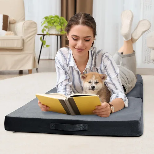 Vista 4 de BALAPET Almohada plegable de espuma viscoelástica suave para el suelo, almohada plegable de 3 piezas con asa, ideal para meditación, jugar, yoga