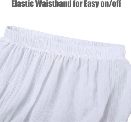 Vista 2 de UTTPLL Bloomers para bebés niñas y niños pequeños con volantes para pañales recién nacidos, algodón y lino, lindos pantalones cortos sueltos harén