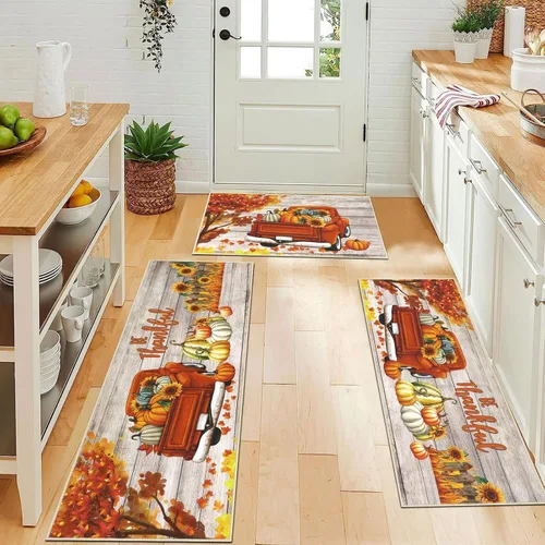Vista 17 de Juego de 3 tapetes de cocina de Feliz Navidad, alfombras antideslizantes de cocina para invierno y fiestas navideñas Xmas, alfombra cómoda