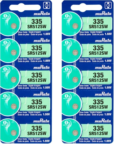 Vista 9 de Murata 335 SR512SW Batería 1.55V Celda de botón de reloj de óxido de plata - Sustituye a Sony 335 (2 baterías)
