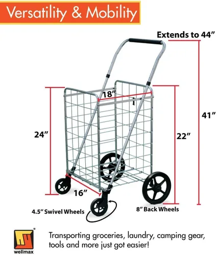 Vista 4 de Wellmax Carrito de la compra con ruedas giratorias y cesta doble para comestibles Todos los modelos WM99024S 99025S 99026S 99028S