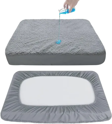 Vista 4 de Moonsea Fundas de cama para perro, repuesto de felpa suave, lavable, forro impermeable para cama de perro, color gris, funda de colchón
