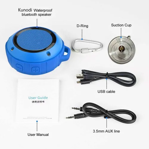 Vista 7 de Kunodi - Bocina Bluetooth resistente al agua, para exteriores, minibocina de viaje inalámbrica y portátil para ducha con subwoofer, graves Azul