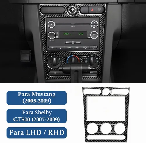 Vista 2 de Adhesivo de panel de CD para consola central de automóvil, calcomanía de fibra de carbono para Ford Mustang 2005 2006 2007 2008 2009/Shelby GT500