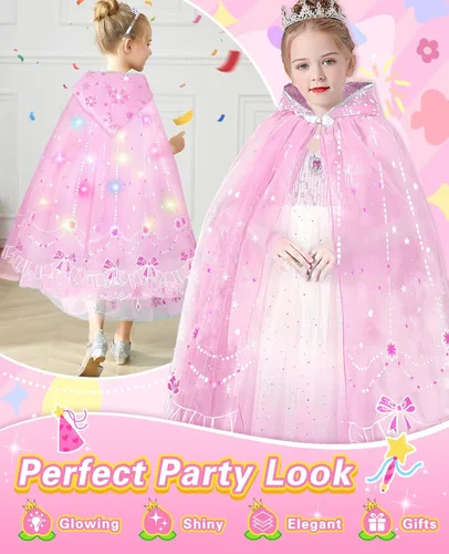 Vista 3 de Peach - Disfraz de princesa para niñas, juego de capa iluminada para niños, disfraz de Halloween, accesorios para niñas pequeñas