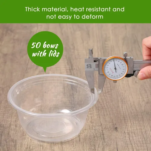 Vista 4 de Xinnun Paquete de 50 cuencos de plástico transparente con tapa, desechables, cuencos de plástico transparente de 16.9 onzas, recipiente para servir