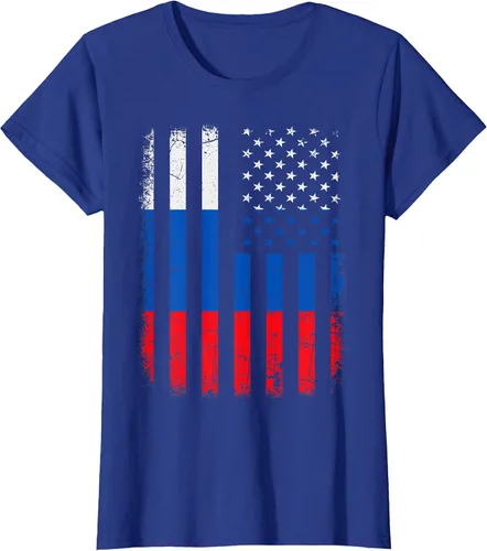 Vista 14 de Russian American Flag Russia America Pride Heritage T-Shirt Asphalt Grey