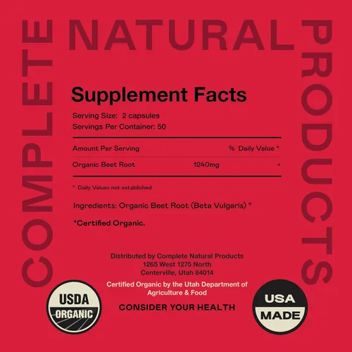 Vista 2 de Complete Natural Products Paquete de 100 cápsulas de raíz de remolacha y cúrcuma 100 cápsulas