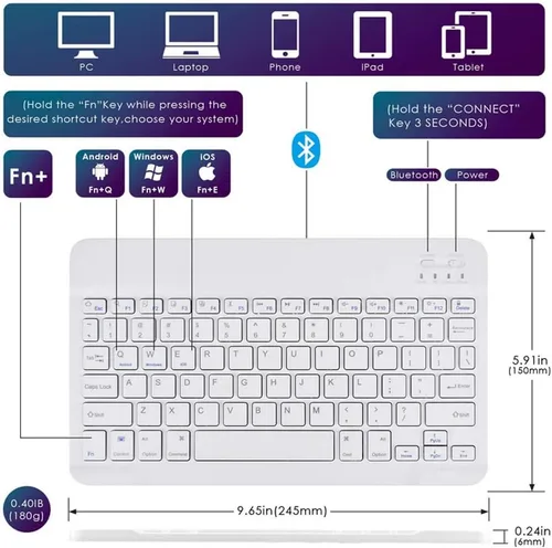 Vista 3 de Funda de teclado para Galaxy Tab A8 de 10.5 pulgadas 2022 (SM-X200/X205/X207), funda de cuero delgada y ligera con teclado desmontable