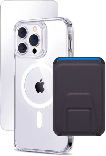 Vista 7 de ENCASED Funda transparente para iPhone 14 Pro Max con tarjetero compatible con Magsafe Incluye cartera de cuero y protector de pantalla de vidrio