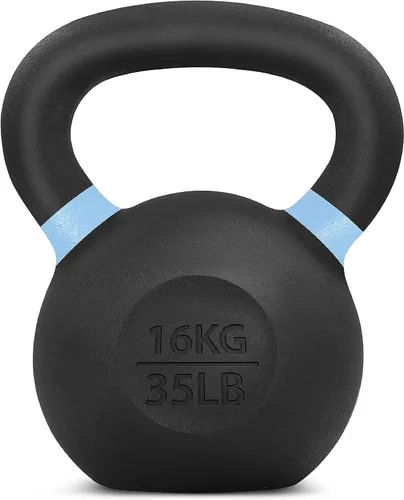 Vista 16 de Yes4All Powder Coated Kettlebell, Cast Iron Core Kettlebells with Non-Slip Handle & Flat Bottom for Conditioning, Heavy Duty for Strength Training