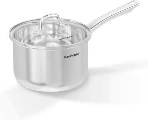 Vista 14 de SUNHOUSE - Sartén de acero inoxidable de 1.5 cuartos de galón con tapa, olla pequeña para cocinar PFOA-Free Uncoated Milk Pan & Butter Warmer