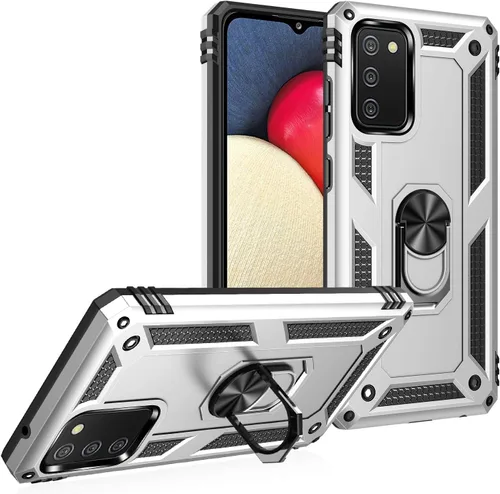Vista 8 de Dionsibei Carcasa de grado militar para Samsung Galaxy A02S, anillo giratorio de metal 360, soporte de soporte, armadura, resistente, a prueba