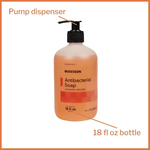 Vista 4 de McKesson Jabón líquido antibacteriano para manos, botella de bomba, 18 onzas, 12 unidades Aroma limpio