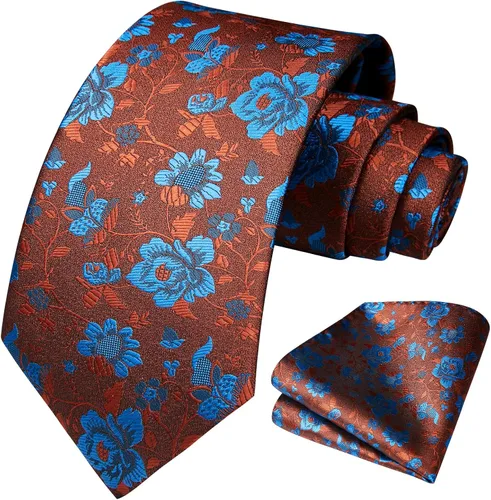 Vista 214 de Corbatas florales tejidas clásicas para hombre, corbata cuadrada de bolsillo, corbatas formales para hombres, boda con pañuelo