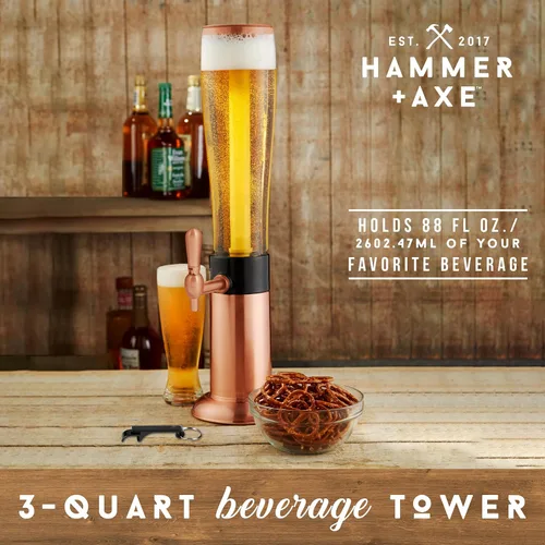 Vista 2 de Hammer + Axe Dispensador de bebidas – Dispensador de bebidas de fiesta de 88 onzas con tubo de hielo y grifo, fuente de bebidas para cerveza, agua