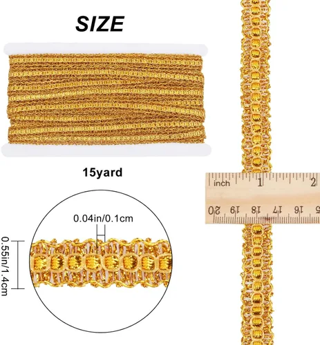 Vista 2 de GORGECRAFT 15 yardas de cinta tejida con borde metálico, diseño de trenza de poliéster para coser, con purpurina, adornos decorativos