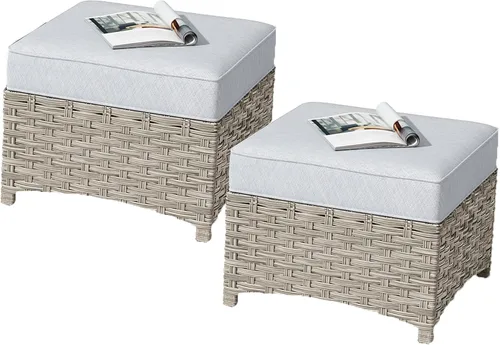 Vista 71 de HOOOWOOO Sofá de patio de 3 plazas de mimbre para exteriores, resistente a todo tipo de clima, con respaldo alto, muebles a juego (beige y bronceado)