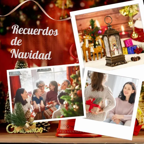 Vista 7 de Linterna de globo de nieve de Navidad, globo de nieve musical con purpurina giratoria, funciona con pilas, decoraciones navideñas para interiores