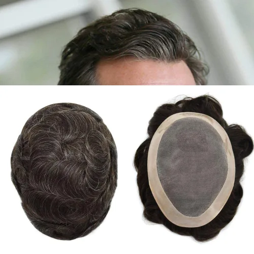 Vista 18 de LOVIN - Sistema de cabello humano para hombres, postizo fino de encaje mono para hombre, prótesis masculina de piel de polietileno alrededor