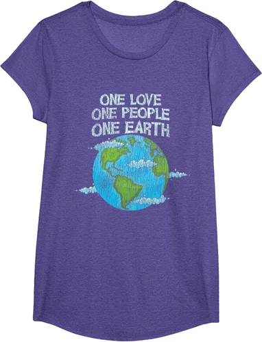 Vista 15 de Vintage One Love One People Planet Cambio climático Día de la Tierra Camiseta Negro