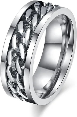 Vista 3 de Men's Spinner Fidget Rings Chain Rotation Ring for Men Women 8MM Stainless Steel Intertwine Ring Motorcycle Biker Bicycle Chain Ring Cool Punk Rock
