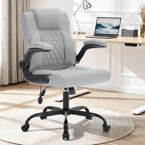 Vista 10 de Silla de oficina,Silla ejecutiva de escritorio para computadora,Negro Soporte lumbar inflable,Cuero PU suave,Reposabrazos