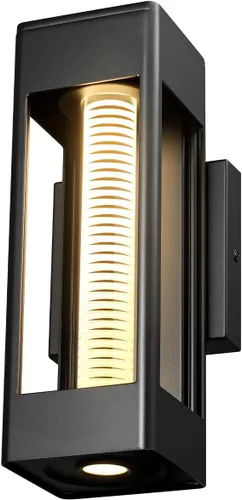Vista 10 de Globe Electric 60000023 - Aplique de pared LED integrado de 12 W, negro mate, pantalla de vidrio transparente, luz de porche, luces de pared