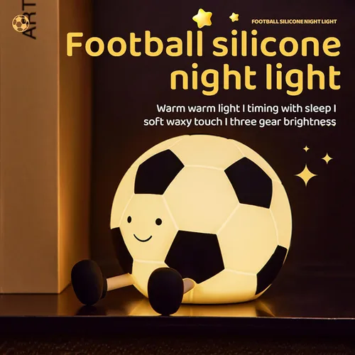 Vista 2 de Luz nocturna de fútbol AGEK para niños, lámpara de fútbol de dibujos animados de silicona para guardería con 3 niveles de atenuación, lámpara