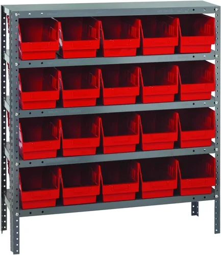 Vista 168 de Quantum QSBU-245BK Heavy Duty Shelving Unit with (7) Shelves and (24) QUS245 Black Bins for Garage Warehouse Storage Distribution 400 lb Load