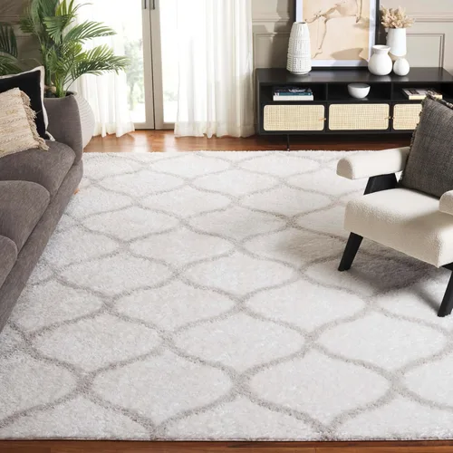 Vista 20 de SAFAVIEH Tahoe Shag Collection - Alfombra para pasillo, 2 x 9 pies, color beige y blanco, diseño de enrejado, no desprende pelusa y de fácil