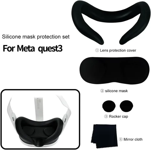Vista 2 de VR Accessoeries, 5pcsSet Silicone VR Face Cover Lens Cover 5pcsKit Silicone Sweatproof Face Cushion Rocker Cap Glasses Cloth for Meta Quest 3 VR