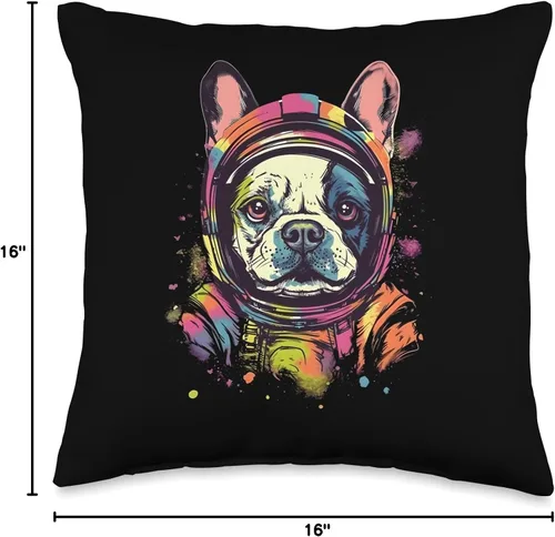 Vista 4 de French Bulldog Dog Lover Gifts Women Girl Cojín de traje de astronauta de Bulldog Francés con casco de perro lindo, diseño retro, 16 x 16 pulgadas
