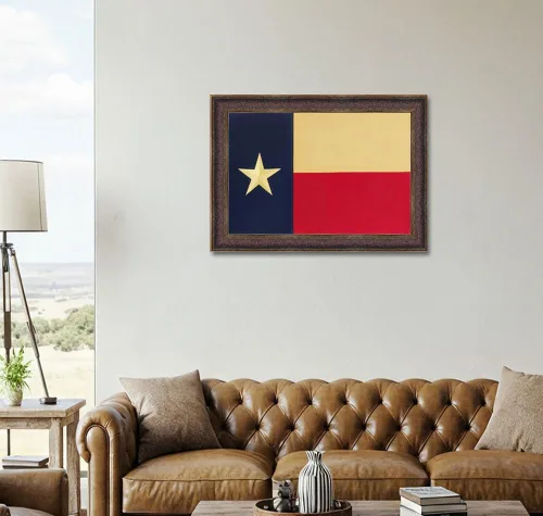 Vista 3 de R&R Marco grande de la bandera de Texas, arte de pared con marco occidental rústico real