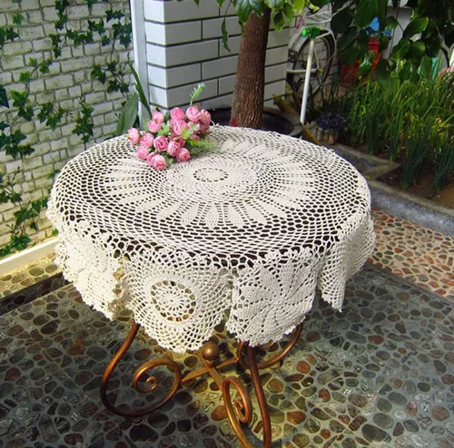 Vista 8 de Damanni Mantel de encaje hecho a mano de algodón hecho a mano, redondo, blanco, 39 pulgadas