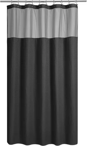 Vista 37 de N&Y HOME - Juego de cortina de ducha de punto gofre, forro de tela a presión y ganchos, para ducha pequeña, estilo hotel, ventana superior de malla