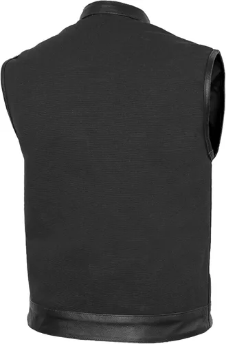 Vista 3 de Daniel Smart - Chaleco para hombre, material de lona con detalles de cuero, chaleco de motocicleta para hombre con bolsillo oculto