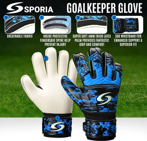 Vista 2 de Sporia Guantes de portero para adultos y jóvenes, guantes de portero de fútbol transpirables con protector de 5 dedos y fuerte soporte de muñeca