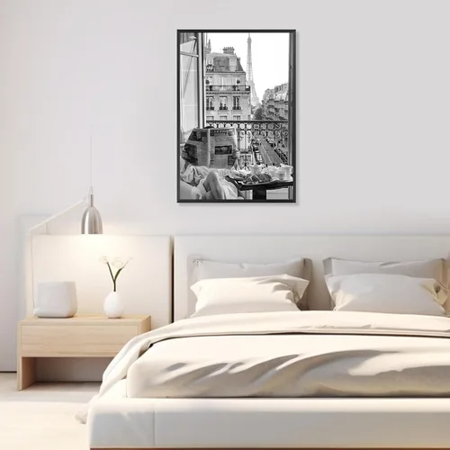 Vista 4 de Lienzo de lectura de periódico vintage para niña, arte de pared, póster retro con vista de la Torre Eiffel, arte de pared retro en blanco y negro