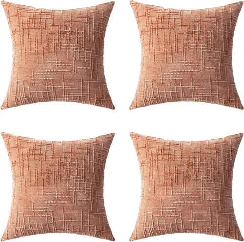 Vista 13 de Fundas de almohada decorativas de 18 x 18 pulgadas, juego de 4, suaves, sólidas, de estilo granja, fundas de almohada de chenilla para sofá, fundas