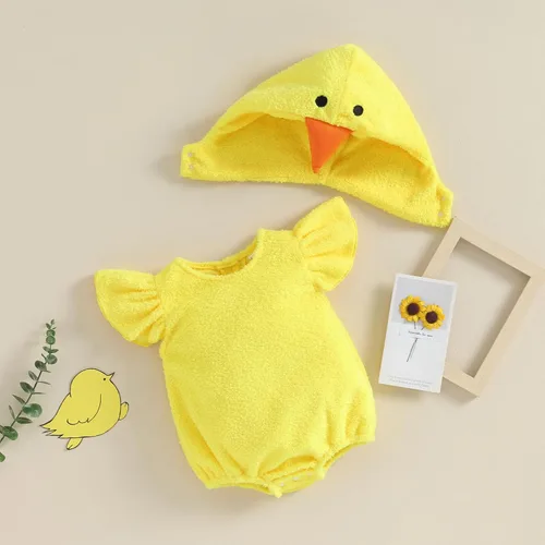 Vista 2 de Lefyira Disfraz de pollo para bebé, mameluco de invierno para niña, overol de dibujos animados, trajes de fotografía para recién nacidos, 0-24 meses
