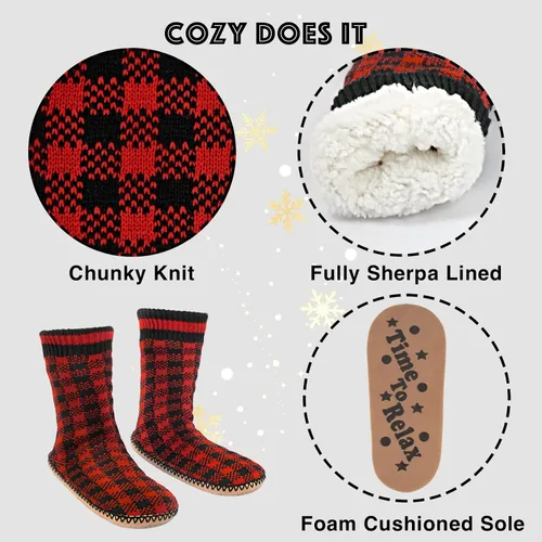 Vista 4 de Cozylook Calcetines tipo pantufla para hombre, con forro polar, suela antideslizante, para invierno, suaves, gruesas, acogedoras, cálidas, peludas