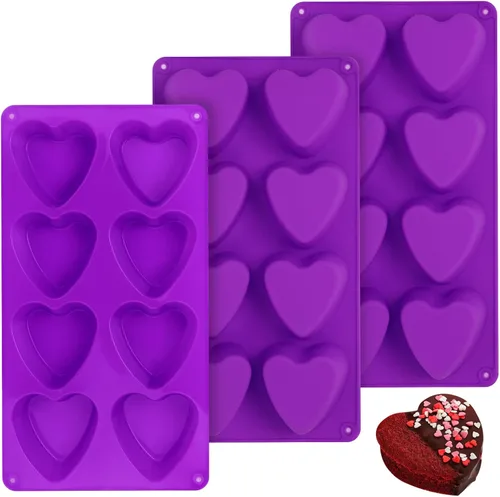 Vista 9 de 3 moldes de corazón de silicona con 8 cavidades en forma de corazón para hornear magdalenas de grado alimenticio, velas fáciles de limpiar, resina
