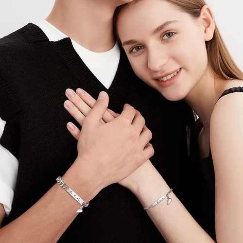 Vista 5 de MPRAINBOW - Pulseras personalizadas trenzadas para parejas: pulseras con nombre personalizado y palabras de promesa grabadas, pulseras de atracción